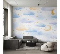 Générique Papier Peint Panoramique Lune Étoile, Papier Peint Nuages Aquarelle Fond pour Chambre Wallpaper, Fresque Murale pour Salon Salle Deco Murale, 500x350cm D&O210