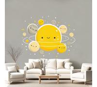 Générique Papier peint panoramique Minimaliste Cartoon Doux Gris Planète Chambre, Salle à Manger Décoration Murale 500 x 280 cm Pour Salon Chambre Décoration Murale