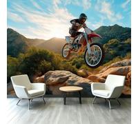 Générique Papier Peint Panoramique Motocross Tout-Terrain Pilote Sport, Tapisserie Premium Géante Poster Mural Intissé pour Chambre de Garçon Garage Studio Décoration Murale 250 x 175 cm