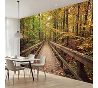 Générique Papier Peint Panoramique Paysage Pont Bois Poster Mural | Papier Peint Intissé Forêt Automne pour Salon Chambre Bureau Canapé TV Fond Décoration, 300 x 210 cm