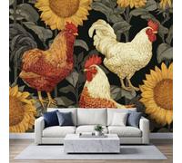 Générique Papier peint Panoramique pour Enfant 300 x 280 cm Style campagne française - Photo Murale Animal coq tournesol - Revêtement Mural Décoratif - Décoration pour Salon Chambre