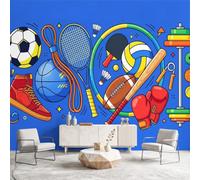 Générique Papier Peint Panoramique Sport Dessin Animé Panoramique Murale Football Basketball Bleu Éclatant 250 x 175 cm Salon Chambre Enfant Papier Peint Intissé Chambre Décoration Murale Poster