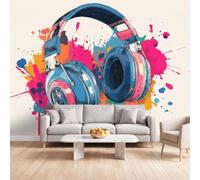 Générique Papier Peint Panoramique Street Graffiti, Papier Peint | Casque Musique Coloré Fresque Murale Intissée - Décoration Murale 500x280 cm pour Salon Chambre Bureau Décor