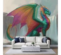 Générique Papier Peint Panoramique Tapisserie Intissée Murales Dragon coloré arc en ciel à deux ailes 300 x 210 cm, Papier Peint Enfant Salon Chambre Mur de Fond Tv Décoration Moderne Murale