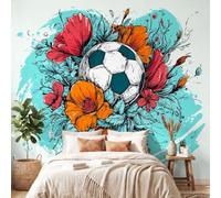 Générique Papier peint panoramique Tendance Sport Football Fleurs Chambre Salle à Manger Décoration Murale 350 x 256 cm Pour Salon Chambre Décoration Murale