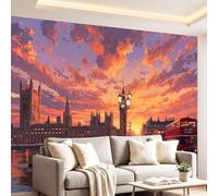 Générique Papier Peint Panoramique Ville Coucher de Soleil Rue 150x105cm (WxH) Poster Mural 3D, Décoration Murale Premium, Nordique Dessin Animé conception Pour Salon, chambre et chambre d'enfants