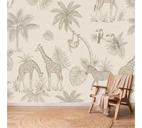 Générique Papier Peint Panoramique Vintage Animal De Safari 350 x 256cm | Géant 3D Papier Peint Intissé pour Salon Salle à Manger Chambre d'Enfant, Girafe Singe Zèbre Toucan Décoration Murale Poster