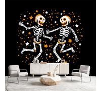 Générique Papier Peint Panoramique Vintage Cartoon Halloween Panoramique Murale Crânes Danse Étoiles 450 x 315 cm Salon Chambre Enfant Papier Peint Intissé Chambre Décoration Murale Poster