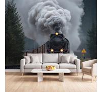 Générique Papier Peint Panoramique Vintage Industriel, Papier Peint | Locomotive Vapeur Fresque Murale Intissée - Décoration Murale 250x175 cm pour Salon Chambre Bureau Décor