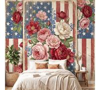 Générique Papier peint panoramique Vintage, Style Américain, Maison de Campagne Pivoine, Floral, Drapeau Chambre, Salle à Manger Décoration Murale 400 x 280 cm Pour Salon Chambre Décoration Murale