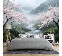 Générique Papier Peint Papier Peint Mural Panoramique À Motif De Fleurs De Cerisier Pour Chambre À Coucher 250 × 175 Cm Paysage De Montagne Japonais Panoramique (Sakura) 3D Intissé Motif Natu