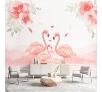 Générique Papier Peint Peinture Romantique Oiseau, Papiers Peint Intissé Flamant Rose Floral Rose, Poster Mural Photo Pour Salon, Chambre, Décor Fond TV 200 x 140 cm