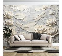 Générique Papier Peint Photo Effet 3D En Relief avec Libellules et Fleurs De Lotus 600 X 420 Cm Intissé Décoration Murale pour Salon Chambre Cuisine Bureau Ou Chambre D'Enfant.