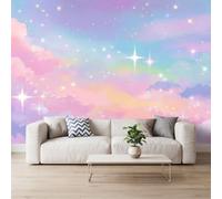 Générique Papier Peint Photo Intissé Étoile Nuage, 400x280 cm | pour Les Chambres Salon Bureau, Dégradé Conte De Fées Dessin Animé Papier Peint Panoramique Mural