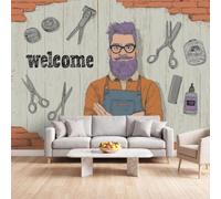 Générique Papier Peint Photo Mural 350 x 256 cm, Vintage Papier Peint Intissé Panoramique Coiffeur Pour Hommes Peigne Ciseaux pour Chambre Salon Cuisine - Tapisserie Murales Décoration Murale