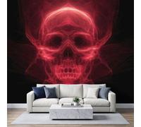 Générique Papier Peint Photo Néon Gothique Intissé, Papier Peint Mural Panoramique Crânes Flammes pour Chambre D'enfant Salon Chambre Chambre Décoration Murale 150 x 105 cm Tapisserie Photo