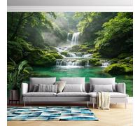 Générique Papier Peint Photo Paysage De Cascade En Forêt Papier Peint Panoramique Moderne Intissé Pour Salon Décoration Murale Personnalisée 368 Cm X 254 Cm (L X H)