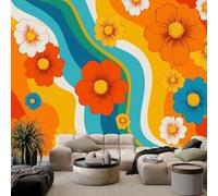 Générique Papier Peint Photo Rêveur Pop Art Floral 200 x 140 cm 3D Papier Peint Panoramique Mural Intissé, Poster Tapisserie Vintage Rayé Mural Personnalisé Pour Salon Chambre Fond Décor TV Murale