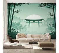 Générique Papier Peint Porte Torii Japonaise, 300 x 210 cm (L x H) | Papier Peint Intissé Forêt de Bambous Vert, Salon, Chambre, Déco Murale Maison, Décoration Photo Murale