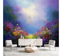 Générique Papier Peint Romantique Peinture à l'huile Floral Panoramique Mural, Prairies fleuries Papier Peint Intissé Poster 200 x 140 cm Décoration Chambre Salon Appartement Télévision Fond Mur