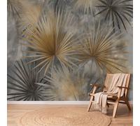 Générique Papier Peint Shabby Chic Craquelé Panoramique Rustique Plante Feuilles De Palmier Décoration Murale 300 x 210cm, 3D Papier Peint Intissé pour Chambre Salon Cuisine Bureau Salle à Manger