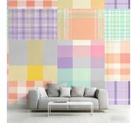 Générique Papier Peint Tartan, 350x256, Orange Violet | Papier Peint Panoramique Carreaux Patchwork, Decoration Salon Chambre, Intissé Fresque Murale W66
