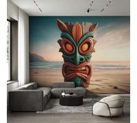 Générique Papier Peint Tiki Papier Peint Panoramique Masque Plage Mer Papiers Peints Intissé Fresque Murale, Decoration Chambre Salon Wallpaper, 500 x 260 cm 10&-G