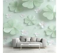Générique Papier Peint Trèfle Porte-Bonheur, 400x280, Vert Menthe Clair | Papier Peint Panoramique Feuilles 3D, Decoration Salon Chambre, Intissé Fresque Murale W66