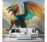 Générique Papier Peints Panoramique intissé 150 x 105 cm, Poster Geant Mural Effet 3D, Design Dragon occidental Pour Salon Chambre D'Enfant Décoration Murale Château fantastique