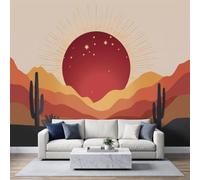 Générique Papier Peints Panoramique intissé 200 x 140 cm, Poster Geant Mural Effet 3D, Design Désert sud-ouest bohème cactus Pour Salon Chambre D'Enfant Décoration Murale Dunes couleur terre cuite