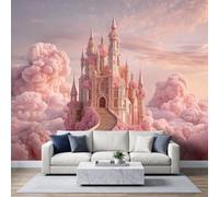 Générique Papier Peints Panoramique intissé 250 x 175 cm, Poster Geant Mural Effet 3D, Design Château conte de fées fantastique Pour Salon Chambre D'Enfant Décoration Murale Romantique rose pâle