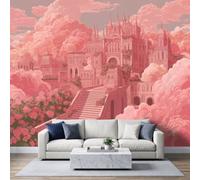 Générique Papier Peints Panoramique intissé 300 x 210 cm, Poster Geant Mural Effet 3D, Design Château conte de fées fantastique Pour Salon Chambre D'Enfant Décoration Murale Palais rose