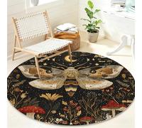 Générique Papillon de Nuit Tapis Rond Poil Ras Lavable et Antidérapant, Jungle Champignon Tapis Circulaire pour Salon Chambre Bureau, Céleste Tapis Doux 100 cm pour Décoration Intérieure