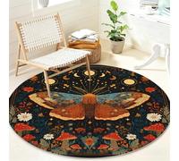 Générique Papillon Lune Tapis Rond Lavable Antidérapant, Insecte Rond Tapis 60 cm Doux à Poil Ras pour Salon Chambre Bureau, Bohème Tapis Circulaire Décoration Intérieure