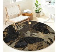 Générique Papillon Tapis Rond Poil Ras Lavable et Antidérapant, Bohème Tapis Circulaire pour Salon Chambre Bureau, Noir Tapis Doux 160 cm pour Décoration Intérieure