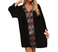 Générique Paréo de Plage Grande Taille, Robe Ample d'été en Crochet (Black, S)