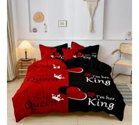 Générique Parure de Lit 140x200 Adulte Roi et Reine Couronne Couples Housse de Couette 140x200 Couple King and Queen Housse de Couette Automne Microfibre avec Fermeture éclair