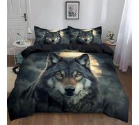 Générique Parure de lit 200x200 cm Animal Loup Lune Adulte Enfants Housse de Couette 3 Pièces Doux Polyester Coton Parure De Lit, pour Toutes Les Saisons