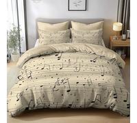 Générique Parure de lit 200x200 cm Note De Musique Beige Adulte Enfants Housse de Couette 3 Pièces Doux Polyester Coton Parure De Lit, pour Toutes Les Saisons