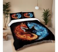Générique Parure de Lit 200x200 Renard d'eau et de feu, Housse de Couette + 2 Taie d'oreiller 65x65 cm, Ensemble de Literie en Microfibre pour Garçon Fille