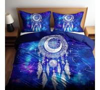 Générique Parure de Lit Imprimé Bleu Étoilé 240 x 220 cm Housse de Couette Réversible, Housse de Couette Plumes de Galaxie Attrape Rêves Parure de Lit Douce et Respirante Décor de Chambre de Luxe