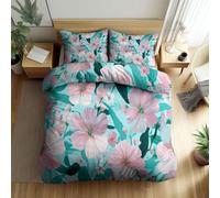 Générique Parure de Lit Plantes Fleurs Pétales Feuilles 90 x 200 cm Housse de Couette en Microfibre, Ensemble de Literie pour Filles Garçon Ado, Vert Menthe Clair Imprimé Housse de Couette