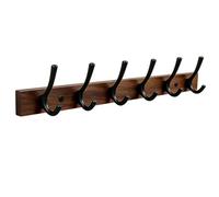 Générique Patère Murale en Bois avec Doubles Crochets Patères Métalliques, pour une Entrée, Chambre, Salle de Bain et Vestiaire, Chapeaux Porte Manteaux Facile à Utiliser(Noir,6hooks*60cm)