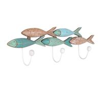 Générique Patère Poissons en Bois Effet Vieilli, Style Bord de Mer océan Vintage, variation de Bleu 59,5 cm 3 Crochets Métal
