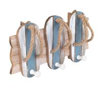 Générique Patère Tongs en Bois Style Bord de Mer Vintage, Bleu et Blanc, 3 Crochets, 31cm Décoration Murale