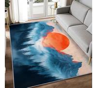 Générique Paysage Atmosphérique 100x160 cm Tapis de Chambre, Aquarelle Brume Pics de Montagne Forêt Lavable Tapis de Salon Antidérapant - Bleu Foncé Doux Moquette pour Chambre d'enfant Salle de Jeu