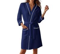 Générique Peignoir De Bain Femme Homme Peignoirs Sortie Grande Taille Personnalisé Grand Modèle Jusqu'aux Chevilles Robe Chambre Nid D'abeille Épaisse Hiver Doublée Eponge Serviette Bleu XL