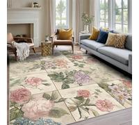 Générique Petit Tapis Chambre Fleur Campagne 80x120, Tapis à Motif Grille Botanique Floral Vintage pour Cuisine, Entrée Interieur, Couloir, Lavable en Machine Doux Antidérapant, Descente de Lit JV368