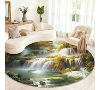 Générique Petit Tapis Rond Lavable Motif forêt Cascade 90 cm pour Chambre d'enfant, Salle de Jeux, Table Basse, décoration d'intérieur