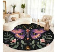 Générique Petit Tapis Rond Lavable Motif Papillon pour Chambre d'enfant, Salle de Jeux, Table Basse, décoration d'intérieur - 80 cm